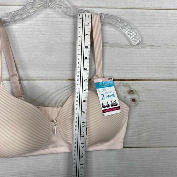 Radiant By Vanity Fair Bra 36D Beige Striped Straps Convert 2 Ways NWT - Picture 5 of 9